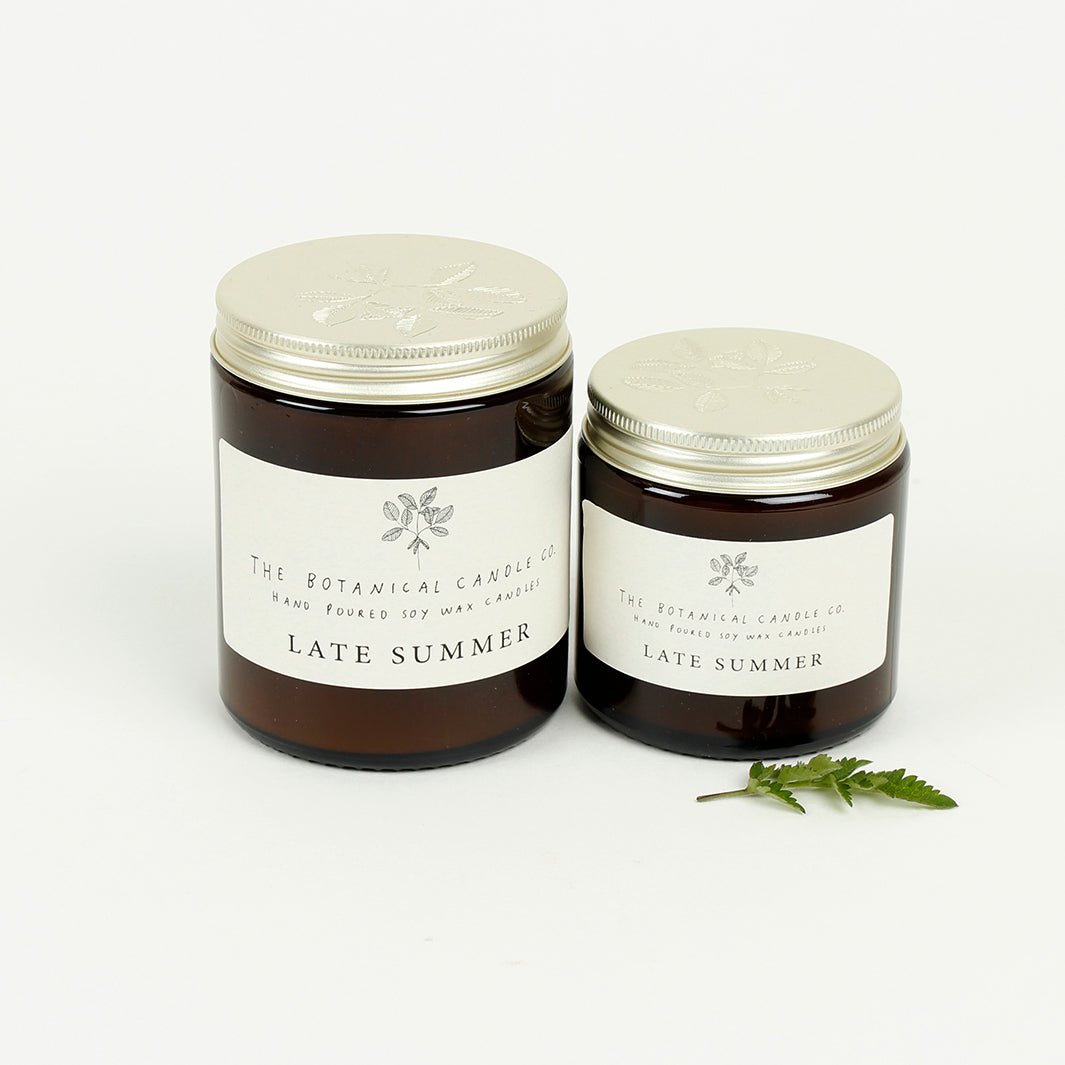 Amber Glass Jar Soy Wax Candle - Late Summer - Green Tulip