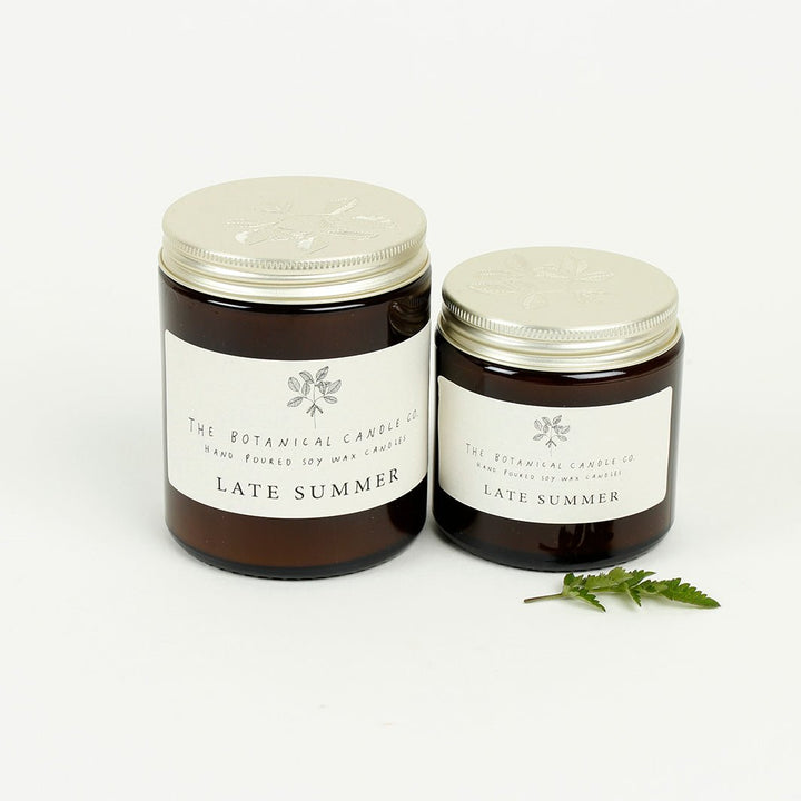 Amber Glass Jar Soy Wax Candle - Late Summer - Green Tulip