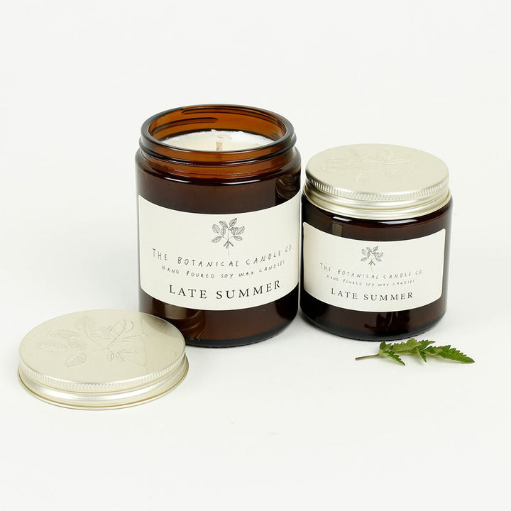 Amber Glass Jar Soy Wax Candle - Late Summer - Green Tulip