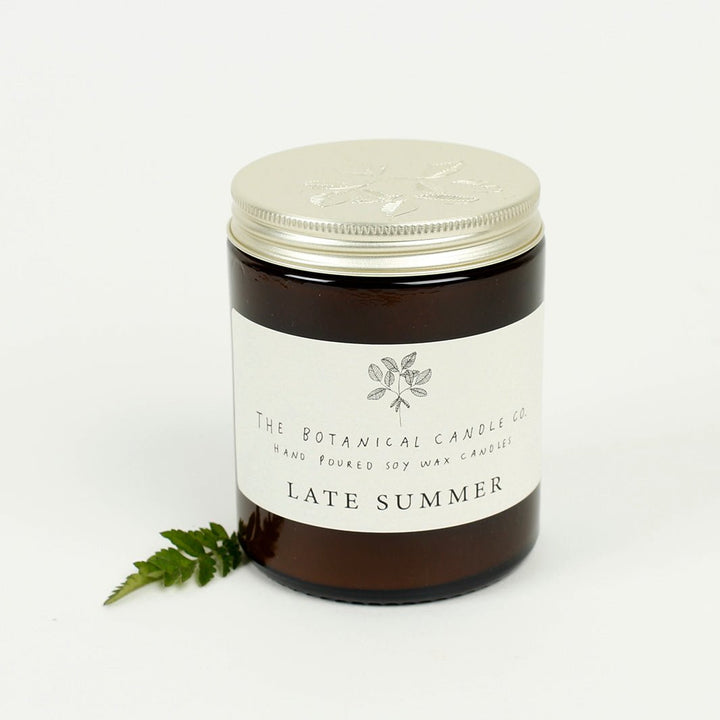Amber Glass Jar Soy Wax Candle - Late Summer - Green Tulip