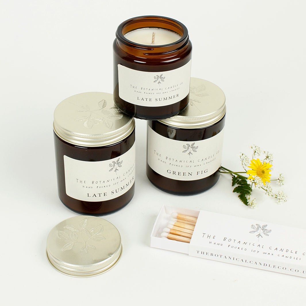 Amber Glass Jar Soy Wax Candle - Late Summer - Green Tulip