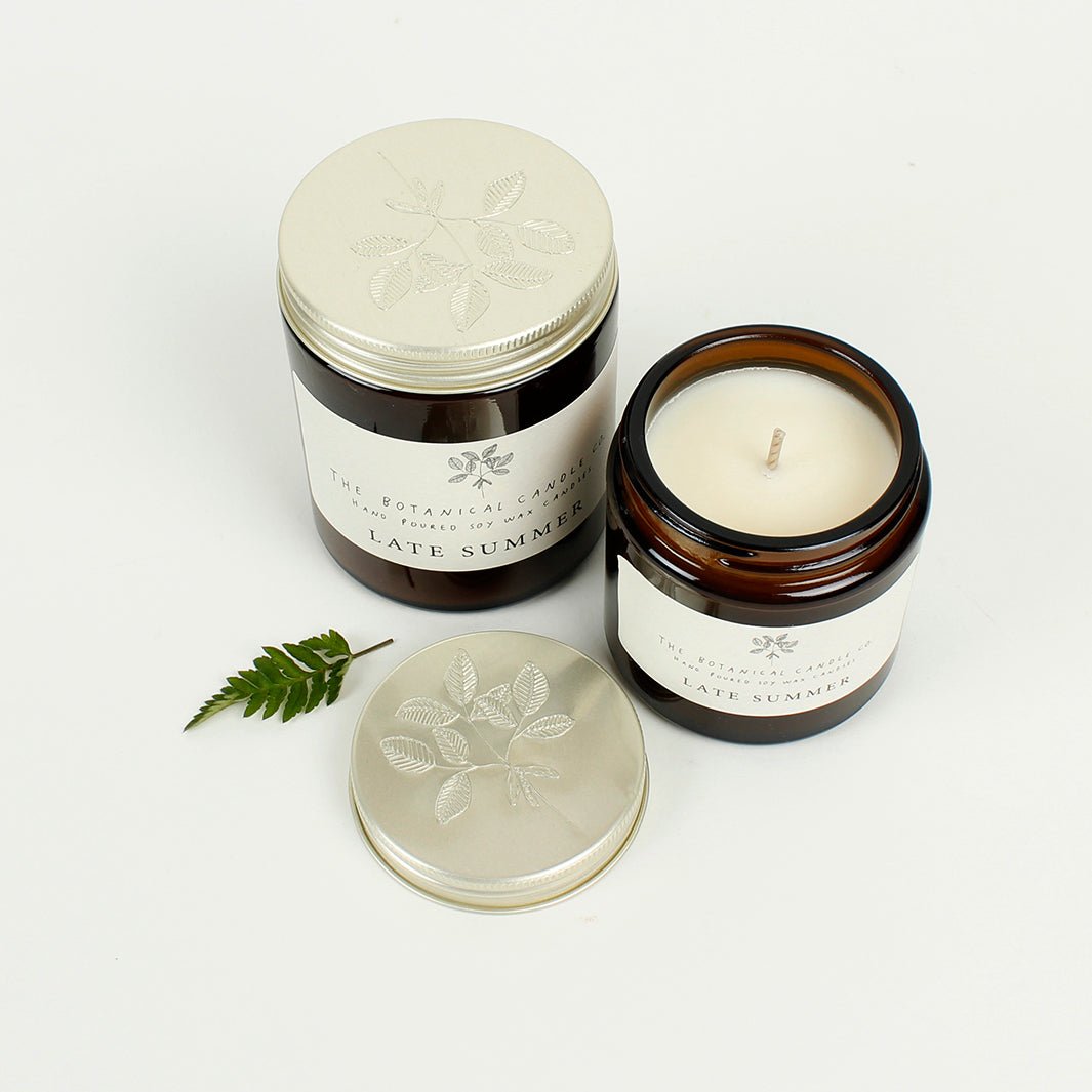 Amber Glass Jar Soy Wax Candle - Late Summer - Green Tulip