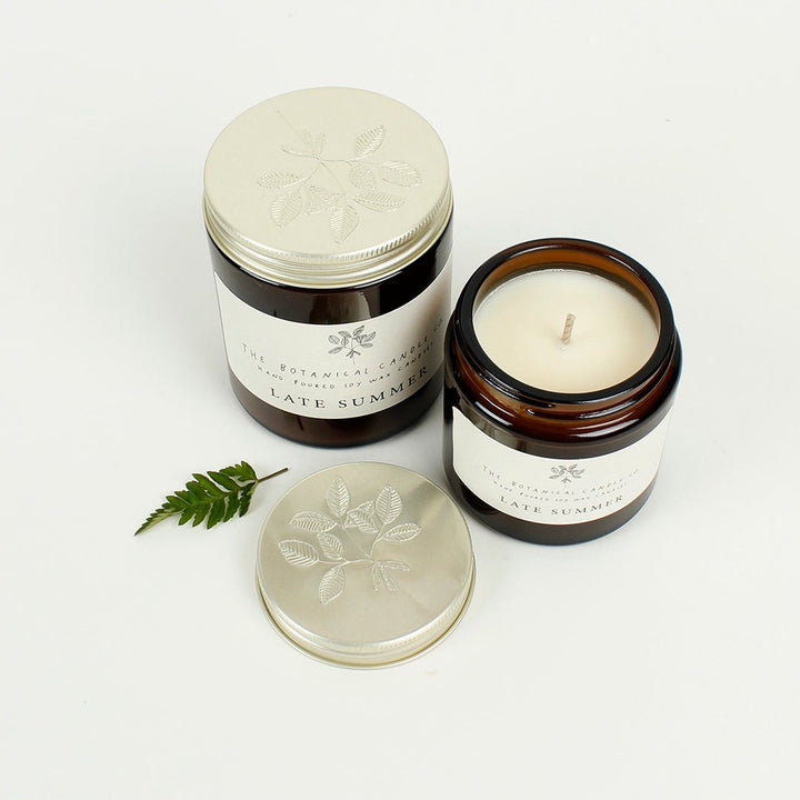 Amber Glass Jar Soy Wax Candle - Late Summer - Green Tulip