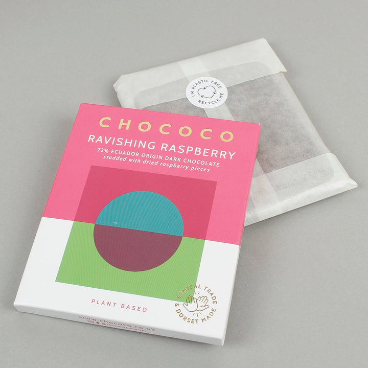 Ravishing Raspberry - 72% Dark Chocolate Bar with Dried Raspberry Pieces - Green Tulip