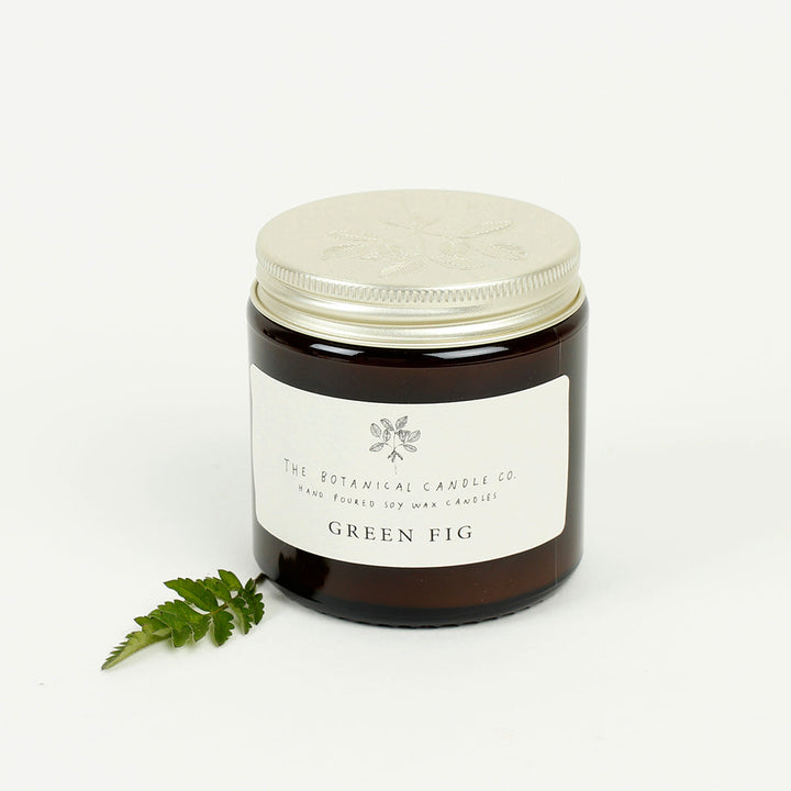 Amber Glass Jar Soy Wax Candle - Green Fig - The Natural Gift Company