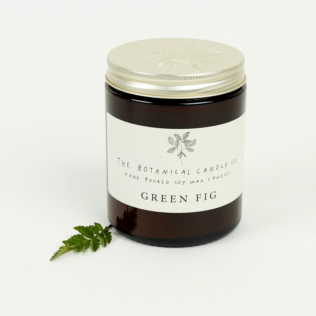 Amber Glass Jar Soy Wax Candle - Green Fig - The Natural Gift Company