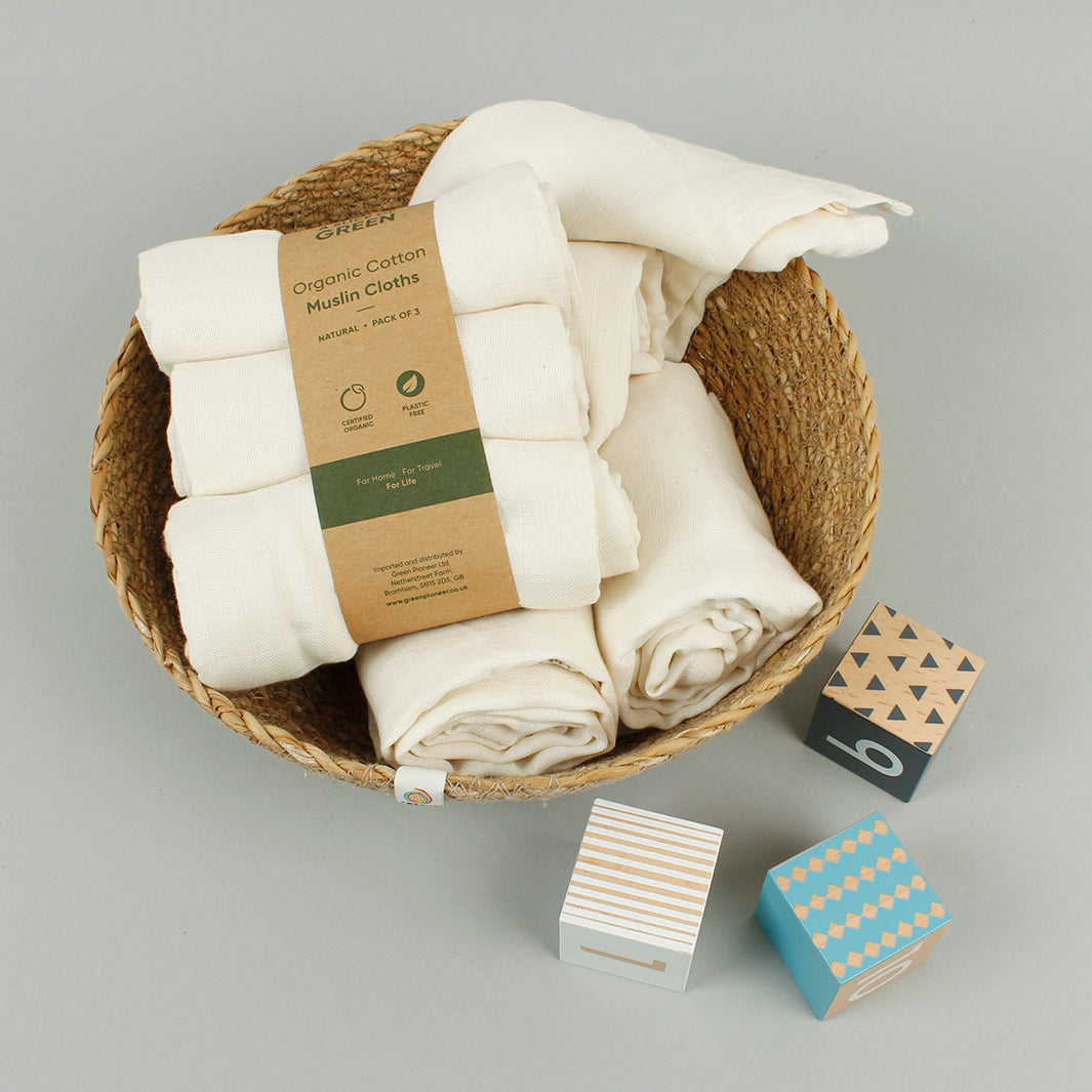Organic Cotton Muslin Cloths - Natural - Pack of 3 - The Natural Gift Company